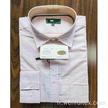 Chemises à manches longues pour hommes 100% coton à revers imprimé rose